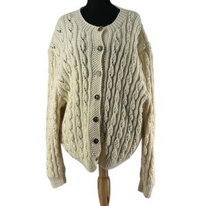 Handmade sweater Cable Knit Button-Front Sweater Cardigan nautical buttons sz lg